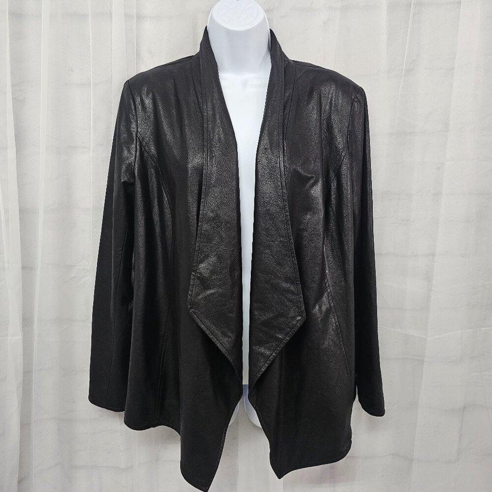 JM Collection Faux Leather Jacket Black Office Club Casual Open M